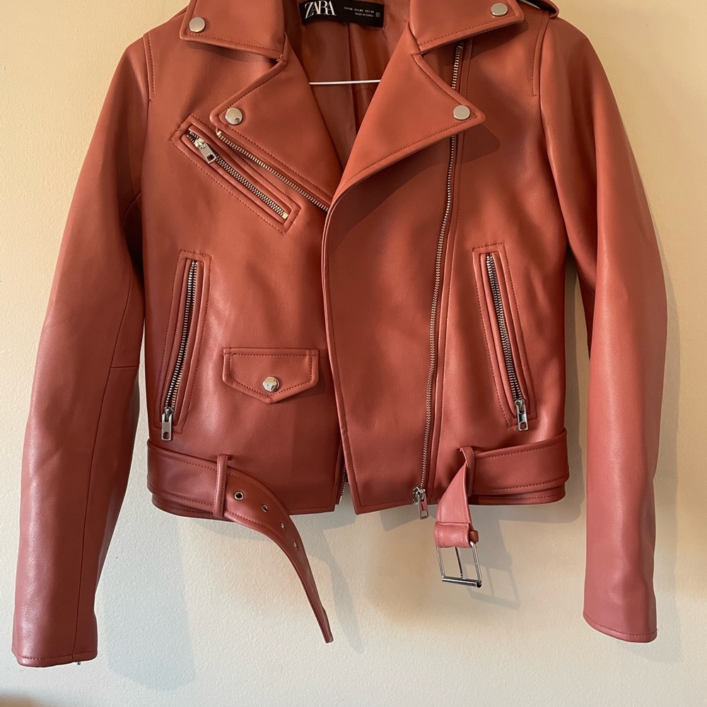 Zara pink leather jacket